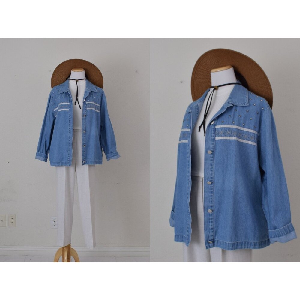 Vintage 80s  Embroidered Blue Denim‎ Shirt size 1X